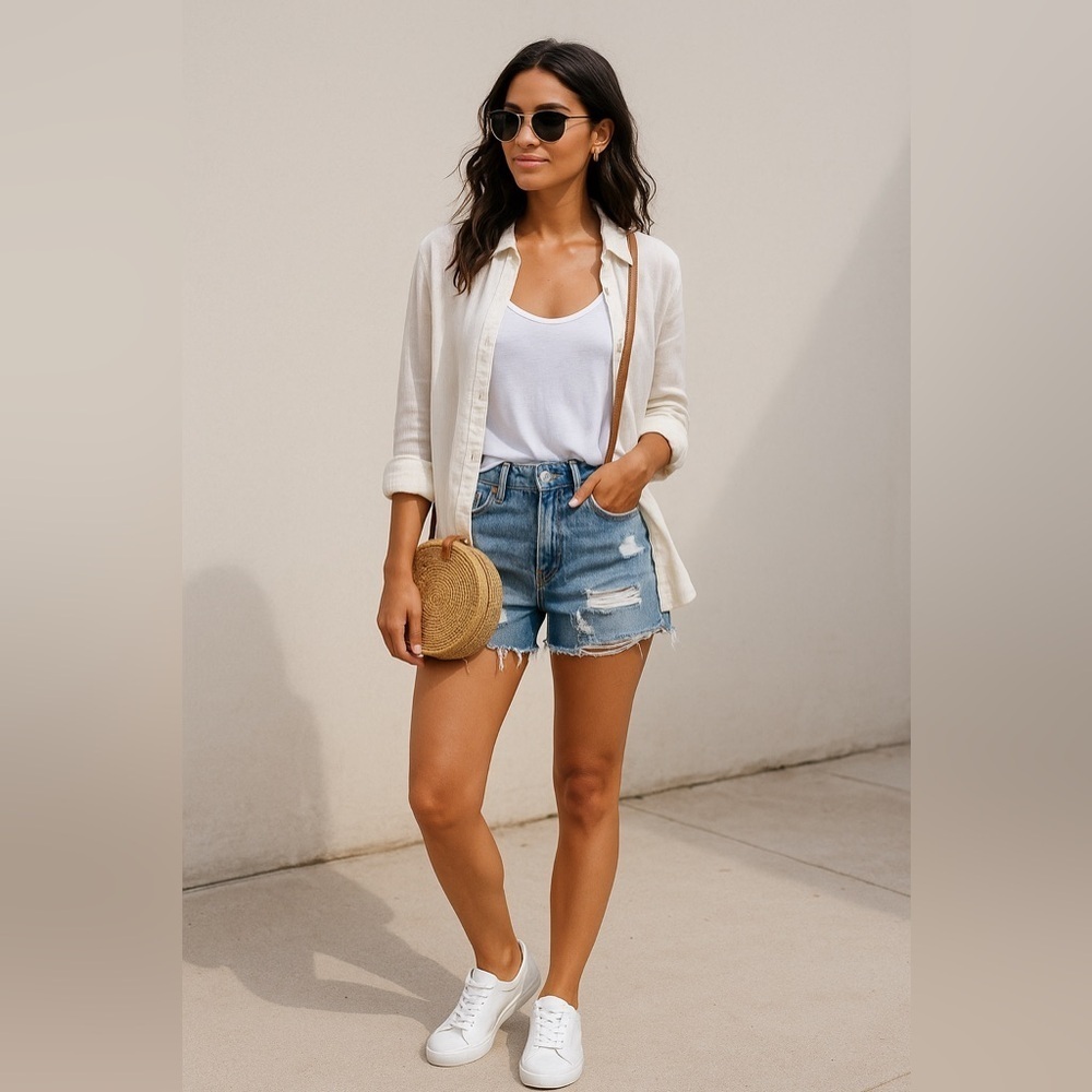 Forever 21 women’s denim distressed faded boho cowgirl shorts Size 24